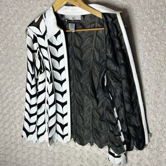 La Jolla Light Jacket‎ Leaf Pattern Zip Up Collared Black White S - Picture 5 of 8